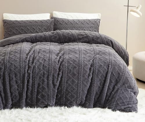 AShanlan Flanell Bettwäsche 135x200 Dunkelgrau Winter Warme Flauschig Biber Bettbezug 2 Teilig Superweich Fleece Samt Deckenbezug mit Reißverschluss und Kissenbezug 80x80 cm von AShanlan