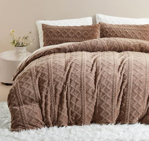 AShanlan Flanell Bettwäsche 135x200 Taupe Braun Winter Warme Flauschig Biber Bettbezug 2 Teilig Superweich Fleece Samt Deckenbezug mit Reißverschluss und Kissenbezug 80x80 cm von AShanlan