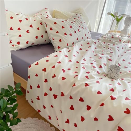 AShanlan Herz Bettwäsche Weiß Rot 220x240 Aesthetic Romantisch Weiss mit Roten Herzen Microfaser Doppelbett Bettbezug Set und 2 x Kissenbezug 80x80 cm Reißverschluss von AShanlan