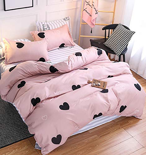 AShanlan Kinderbettwäsche 135x200 Mädchen Rosa Altrosa Kinder Bettwäsche Set Süß Herzen Motiv 100% Mikrofaser Pink Bettbezug Reißverschluss mit Kopfkissenbezug 40x80 von AShanlan