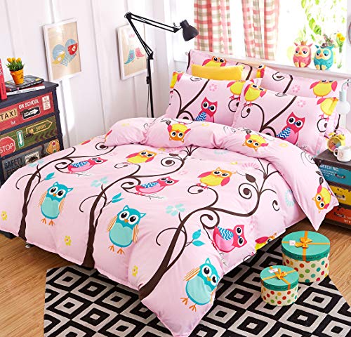 AShanlan Kinderbettwäsche 140x200 Mädchen Rosa Eule Motiv 2 Teilig Weich Microfaser Pink Owl Kinder Mädchen Bettbezug und Kopfkissenbezug 70x90 cm Reißverschluss von AShanlan