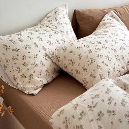 AShanlan Musselin Kissenbezug 40 x 80 cm 2er Set 100% Baumwolle Kopfkissenbezug 40x80 Blumenmuster Dekorative Kissenhülle Doppelpack Cotton Polsterbezug Pillow Case Pillow Cover von AShanlan