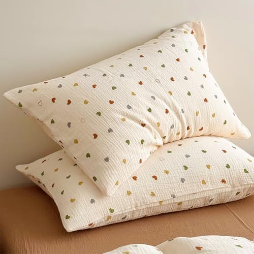 AShanlan Musselin Kissenbezug 40 x 80 cm 2er Set 100% Baumwolle Kopfkissenbezug 40x80 Bunte Herzen Muster Dekorative Kissenhülle Doppelpack Cotton Polsterbezug Pillow Case Pillow Cover von AShanlan
