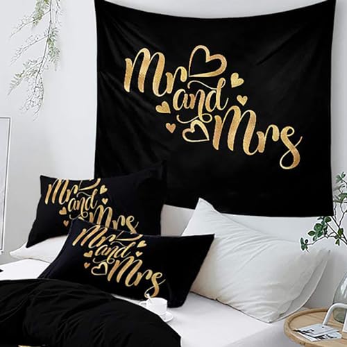 AShanlan Partner Kissenbezug 2er Set 80x80 cm Mr Mrs Schwarz Gold Love Herzen Ornamente Wendemotiv Microfaser Doppelpack Dekorativ Kissenbezüge Kissenhülle mit Reißverschluss von AShanlan