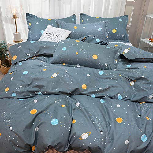 AShanlan Weltraum Bettwäsche 135x200 Kinder Jungen Blau Planeten Sterne Weltall Bettbezug Universum Kinderbettwäsche Set Wende Motiv Microfaser Jungenbettwäsche mit Kissenbezug 80x80 cm von AShanlan