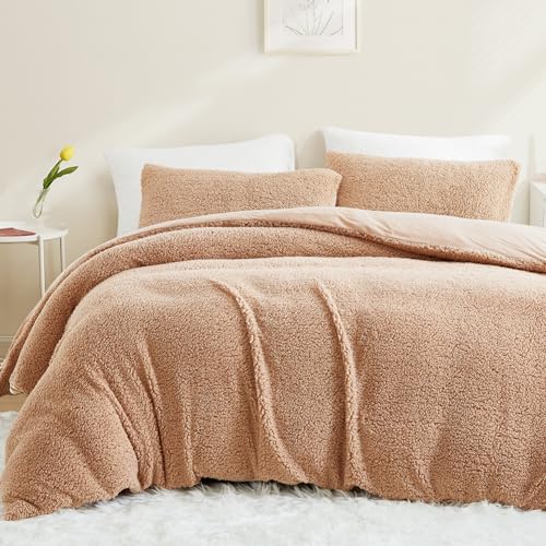 AShanlan Winter Feece Bettwäsche 135x200 Cashmere Touch Super Warme Sherpa Bettbezug Flauschig Teddy Fleece Flanell Deckenbezug mit Reißverschluss und Kissenbezug 80x80 cm Khaki von AShanlan