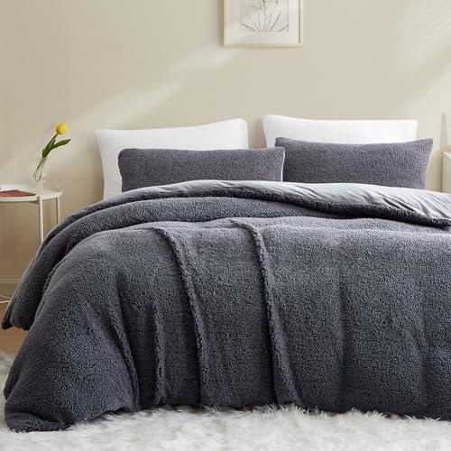 AShanlan Winter Fleece Bettwäsche 155x220 Dunkelgrau Super Warme Sherpa Bettbezug Flauschig ÖKO-TEX Bettwäsche-Sets Cashmere Touch mit Reißverschluss und Kissenbezug 80x80 cm von AShanlan