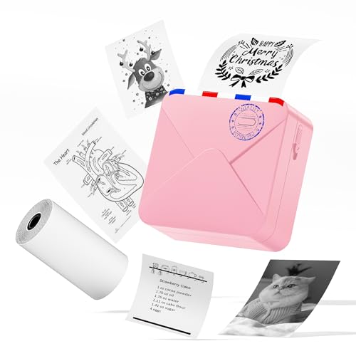 ASprink Mini Tragbare Aufkleber Drucker Thermodrucker, M02S Sticker Drucker mit 1 Rolle Thermopapier, Ideal für Studie Notizen Bilder DIY Etiketten, Studiennotizen, Fotos von ASprink