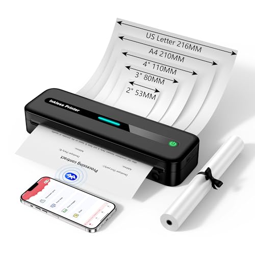 ASprink Mobiler Drucker A4 für Unterweg, Thermodrucker A4 M832 Tragbarer Drucker Nur Thermopapier, 300DPI Reisedrucker, Drucker Klein Kompakt Kompatibel mit Android und iOS - Schwarz von ASprink