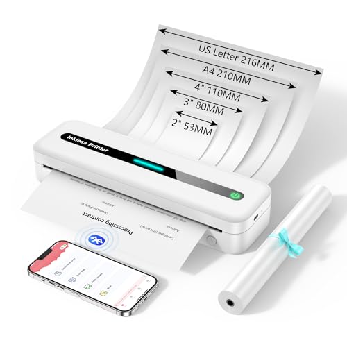 ASprink Thermodrucker A4 Wireless, Bluetooth Mobiler Drucker A4 für Unterwegs, 300DPI Tragbarer Drucker Ohne Tinte Nur Thermopapier Kompatibel mit Android/iOS - Ideal für Büro, Schule & Reisen - Weiß von ASprink