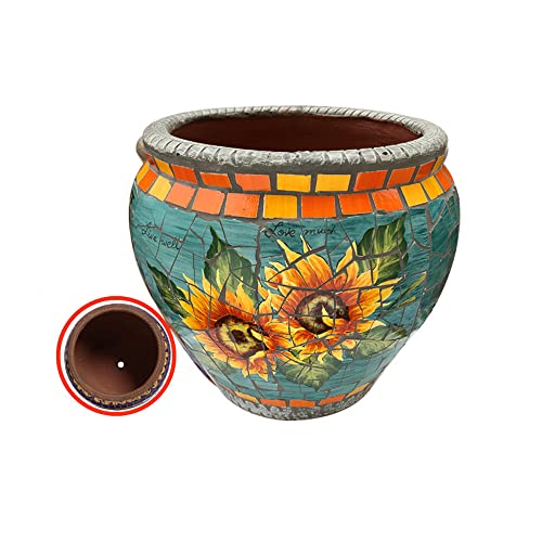 ASumPio Handbemalter bunter klassischer Übertopf, Keramik, großer Blumentopf, Garten, Balkon, Dekoration, Bonsaischopf, ländlicher Innenhof (C-Kaliber, 40 cm) von ASumPio