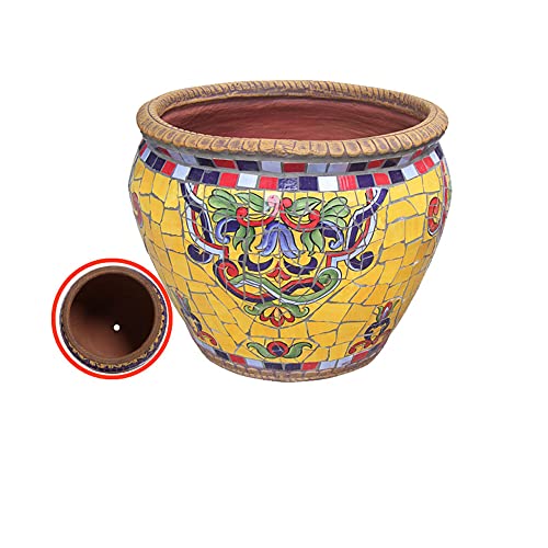 ASumPio Handbemalter bunter klassischer Übertopf, Keramik, großer Blumentopf, Garten, Balkon, Dekoration, Bonsaischopf, ländlicher Innenhof (Kaliber D, 17 cm) von ASumPio