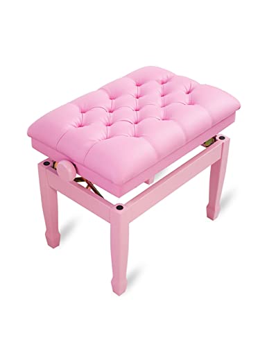 ASumPio Klavierhocker Aus Kunstleder, Höhenverstellbar, Klavierbank, Klavierhocker Aus Holz In Rosa, Mit Weichem Lederkissen, 60 X 40 X 50–60 cm, Für Kinder Und Erwachsene Geeignet, von ASumPio