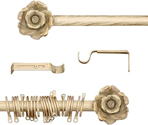 Gardinenstange Ausziehbar , Vorhangstange Gardinenstange variable Länge Landhaus Shabby Chic - Rose - 160-300 - Durchmesser 2 cm - Elfenbein Dunkel / Gold - Metall von AT17