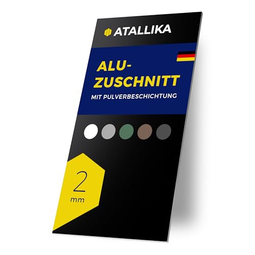 ATALLIKA Aluminium Platte beschichtet [Tiefschwarz, 350x150 mm] - 2mm dickes Alublech mit einseitiger Pulver-Beschichtung [wetterfest, Outdoor & Indoor] - präziser Blech-Zuschnitt aus Deutschland von ATALLIKA