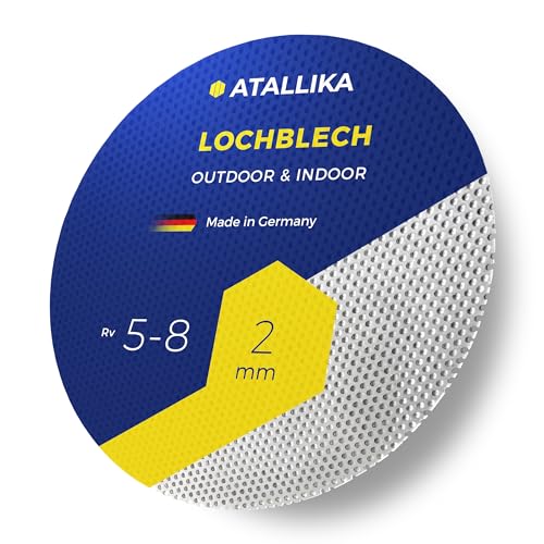 ATALLIKA Lochblech Aluminium rund Rv 5-8 [Ø 400 mm] - 2mm dickes Alu-Blech mit Rundlochung 5mm/8mm [wetterfest für Outdoor & Indoor] - runder Zuschnitt aus Deutschland von ATALLIKA