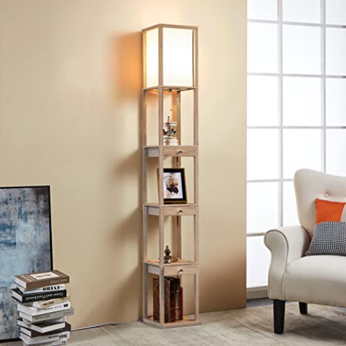 ATAMIN Aaron 72 Zoll Regal Stehlampe mit Schubladen, hohe Lampe für Wohnzimmer Schlafzimmer, moderne Stehlampe mit Regalen und Schubladen, Rustikales Holz ATAMIN Aaron 72 Zoll Regal Stehlampe mit Schubladen, hohe Lampe für Wohnzimmer Schlafzimmer, moderne Stehlampe mit Regalen und Schubladen, Rustikales Holz von ATAMIN