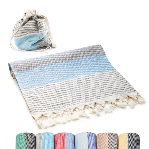 ATANI Türkisches übergroßes Strandtuch Rucksack 2 in 1 schnell trocknend sandfrei dünn groß Strandtuch Tasche Reise 100% Bio-Baumwolle Decke Pool Schwimmen Zubehör für Erwachsene Geschenke (Grau x von ATANI