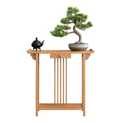 ATAPNLNMTZ Konsolentisch Bambus mit Schublade Und Regal, Schmaler Flur Tisch für Wohnzimmer Oder Eingangsbereich, Beistelltisch(Natural,31.4in/80cm) von ATAPNLNMTZ