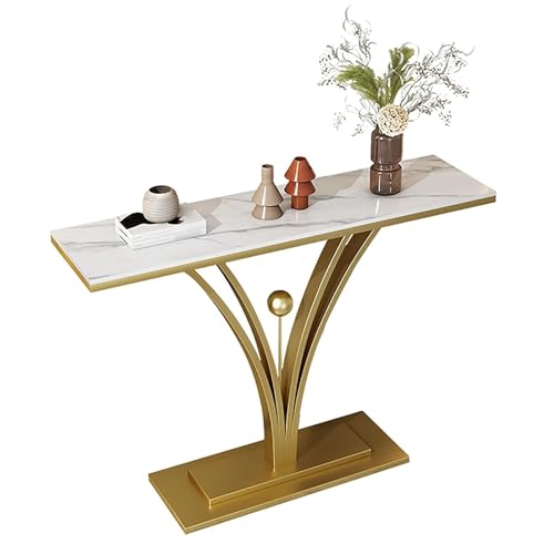 ATAPNLNMTZ Konsolentisch für Den Eingangsbereich mit Metallgestell, Schmaler Flurtisch mit Ablage, Moderner Sofatisch für Wohnzimmer Und Flur(Gold,39.3in/100cm) von ATAPNLNMTZ