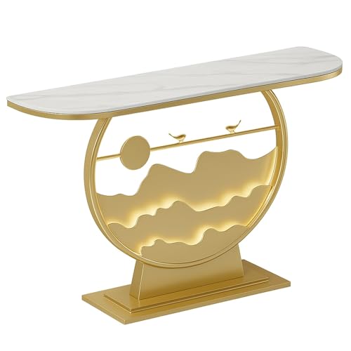 ATAPNLNMTZ LED-Konsolentisch für Den Eingangsbereich, Schmaler, Moderner Flurtisch mit Ablage, Wohnzimmertisch für Foyer Und Flur(Gold,55.1in/140cm) von ATAPNLNMTZ