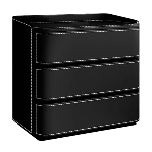 ATAPNLNMTZ Ledernachttisch, Moderner Nachttisch mit DREI Schubladen und Offenem Regal, Kleiner Nachttischschrank Fürs Schlafzimmer, Wohnung(Black,27.5in/70cm) von ATAPNLNMTZ