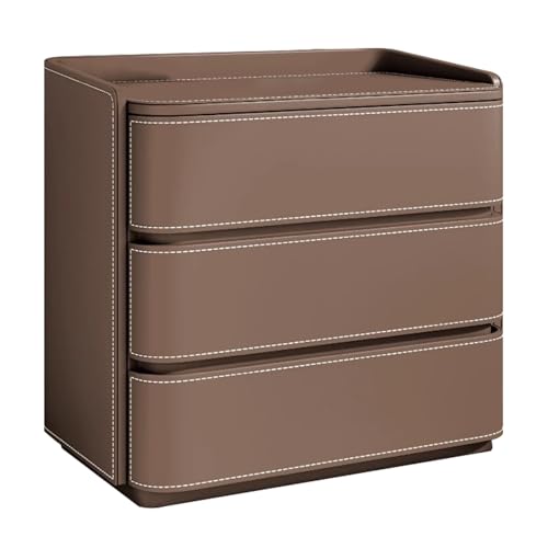 ATAPNLNMTZ Ledernachttisch, Moderner Nachttisch mit DREI Schubladen und Offenem Regal, Kleiner Nachttischschrank Fürs Schlafzimmer, Wohnung(Brown,23.6in/60cm) von ATAPNLNMTZ