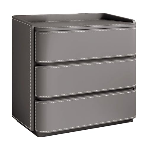 ATAPNLNMTZ Ledernachttisch, Moderner Nachttisch mit DREI Schubladen und Offenem Regal, Kleiner Nachttischschrank Fürs Schlafzimmer, Wohnung(Gray,27.5in/70cm) von ATAPNLNMTZ