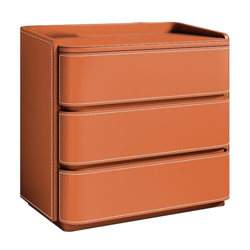 ATAPNLNMTZ Ledernachttisch, Moderner Nachttisch mit DREI Schubladen und Offenem Regal, Kleiner Nachttischschrank Fürs Schlafzimmer, Wohnung(Orange,23.6in/60cm) von ATAPNLNMTZ