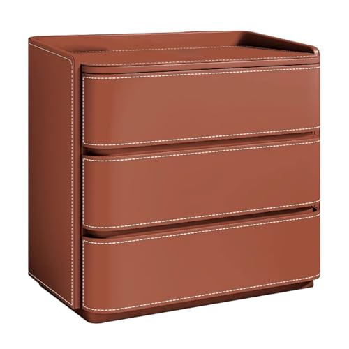 ATAPNLNMTZ Ledernachttisch, Moderner Nachttisch mit DREI Schubladen und Offenem Regal, Kleiner Nachttischschrank Fürs Schlafzimmer, Wohnung(Red,27.5in/70cm) von ATAPNLNMTZ