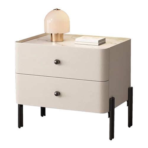 ATAPNLNMTZ Moderner Kleiner Nachtschrank mit Steinplatte, Schlafzimmer-Nachttisch für Zuhause, Kompakter Beistelltisch mit Zwei Schubladen(Beige,15.7in/40cm) von ATAPNLNMTZ