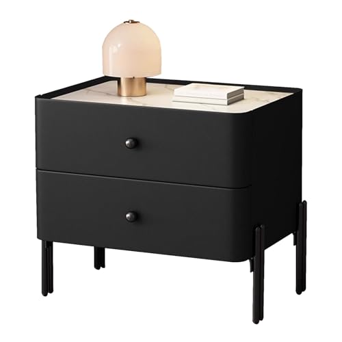 ATAPNLNMTZ Moderner Kleiner Nachtschrank mit Steinplatte, Schlafzimmer-Nachttisch für Zuhause, Kompakter Beistelltisch mit Zwei Schubladen(Black,15.7in/40cm) von ATAPNLNMTZ