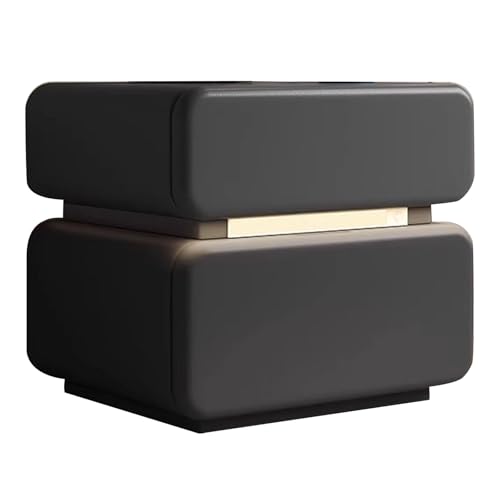 ATAPNLNMTZ Moderner Nachttisch mit LED-Beleuchtung, Nachtschrank mit Lederoberfläche und Versteckten Griffen, Beistelltisch mit Schublade und Regal für Schlafzimmer oder Flur(Gray,19.6in/50cm) von ATAPNLNMTZ