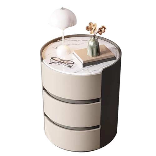 ATAPNLNMTZ Moderner Runder Nachttisch mit Steinplatte, Nachtschrank mit 3 Schubladen für Schlafzimmer, Minimalistischer Akzent-nachttischschrank(Multi-Colored,15.7in/40cm) von ATAPNLNMTZ
