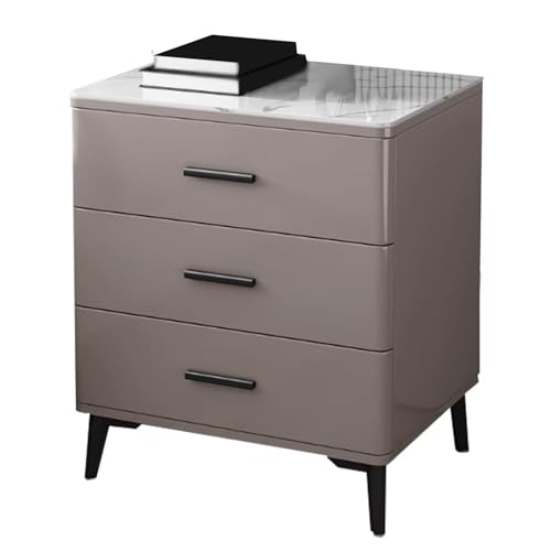 ATAPNLNMTZ Nachttisch mit Natursteinplatte, Kompakte nachttischschrank mit 3 Schubladen, Beistelltisch für Schlafzimmer, Wohnzimmer oder Büro(Brown,19.6in/50cm) von ATAPNLNMTZ