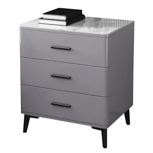 ATAPNLNMTZ Nachttisch mit Natursteinplatte, Kompakte nachttischschrank mit 3 Schubladen, Beistelltisch für Schlafzimmer, Wohnzimmer oder Büro(Gray,17.7in/45cm) von ATAPNLNMTZ