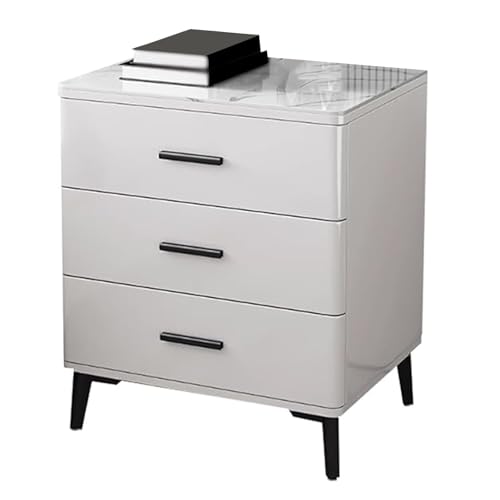 ATAPNLNMTZ Nachttisch mit Natursteinplatte, Kompakte nachttischschrank mit 3 Schubladen, Beistelltisch für Schlafzimmer, Wohnzimmer oder Büro(White,13.7in/35cm) von ATAPNLNMTZ