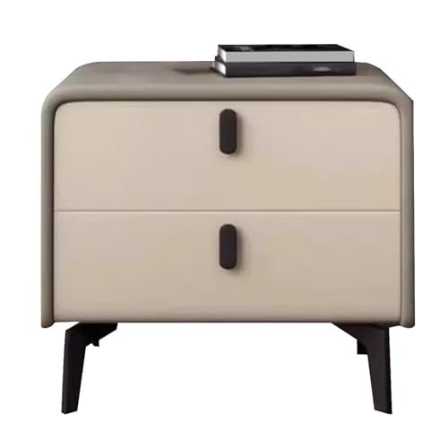 ATAPNLNMTZ Nachttisch mit Schubladen, Moderne Beistelltisch aus Kunstleder fürs Schlafzimmer, Kompakter Nachtschrank für kleine Räume(Beige,19.6in/50cm) von ATAPNLNMTZ