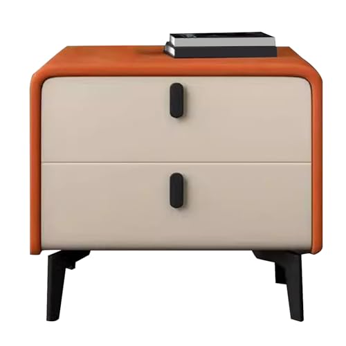 ATAPNLNMTZ Nachttisch mit Schubladen, Moderne Beistelltisch aus Kunstleder fürs Schlafzimmer, Kompakter Nachtschrank für kleine Räume(Orange,19.6in/50cm) von ATAPNLNMTZ