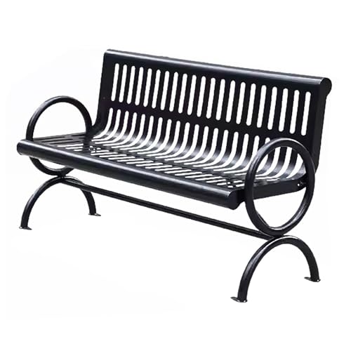 ATAPNLNMTZ Parkbank mit Rückenlehne und Armlehnen, Gartenbank Schwerlast, Wetterfeste Outdoor Bank für Rasen, Veranda, Hinterhof(Black,59in/150cm) von ATAPNLNMTZ