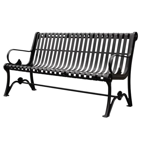 ATAPNLNMTZ Robuster Metall Parkbank, Gartenbank Mit Rückenlehne Und Armlehnen, Wetterfeste Parkbänke für Den Außenbereich, Ideal für Terrasse Und Garten(Black,59in/150cm) von ATAPNLNMTZ