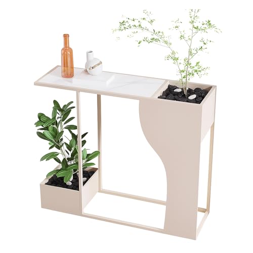 ATAPNLNMTZ Schmaler Konsolentisch mit Blumenablage, Flurtisch mit Metallgestell und Natursteinplatte, Flur Möbel für Flur Oder Wohnzimmer(47.2in/120cm) von ATAPNLNMTZ