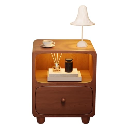 ATAPNLNMTZ Schmaler Nachttisch mit Schublade, Moderner Nachttisch mit Bewegungssensor-Licht, Stabiler Beistelltisch für Schlafzimmer Und Büro(Brown,15.7in/40cm) von ATAPNLNMTZ