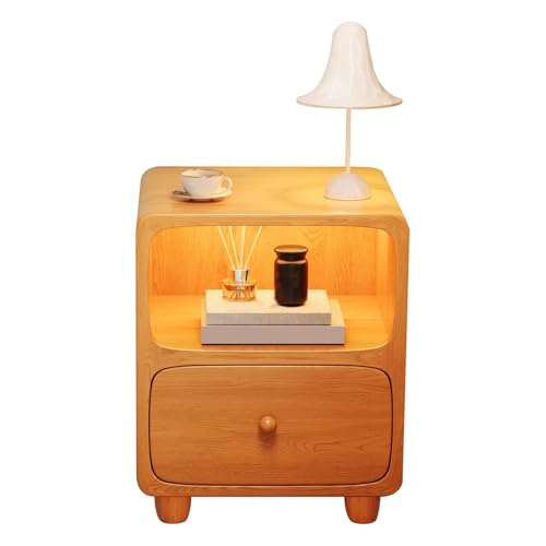 ATAPNLNMTZ Schmaler Nachttisch mit Schublade, Moderner Nachttisch mit Bewegungssensor-Licht, Stabiler Beistelltisch für Schlafzimmer Und Büro(Natural,13.7in/35cm) von ATAPNLNMTZ
