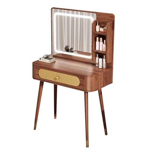 ATAPNLNMTZ Schminktisch Mit Verstellbarer LED-Beleuchtung, Spiegel Und Gepolstertem Hocker Dressing-Table-Set Fürs Schlafzimmer(23.6in/60cm) von ATAPNLNMTZ
