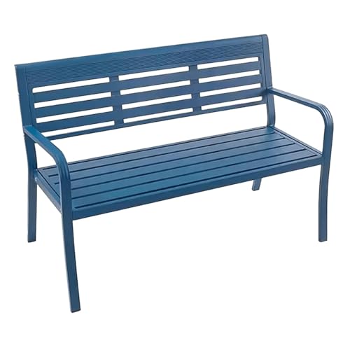 ATAPNLNMTZ Wetterfester Gartenbank Aus Metall Mit Rückenlehne, Sitzgelegenheit für Einfahrt Und Terrasse, Parkbank für Den Außenbereich, Langlebig(Blue) von ATAPNLNMTZ