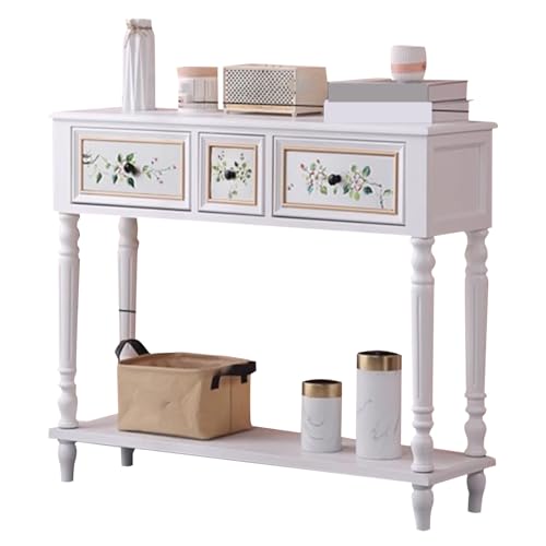 Flurtisch mit Großer Schublade, Schmaler Konsolentisch Weiss für Flur und Wohnzimmer, Stilvoller Wohnzimmertisch, Robust(39.3in/100cm) von ATAPNLNMTZ