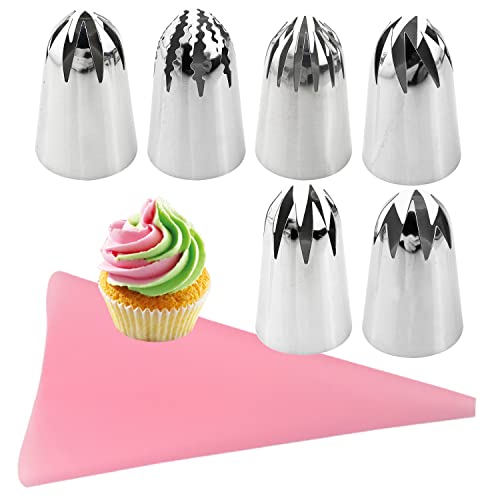 Russische Spritztüllen Set, Cupcake-Dekoration, 7 Stück Kuchen Dekorieren Werkzeug Set mit 6 großen Garniertüllen + 1 Wiederverwendbaren Spritzbeutel, Für Tortendekoration von ATB-GIFT