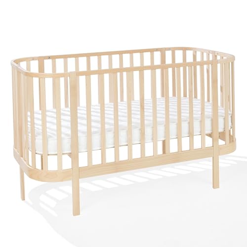 ATB MEBLE Gitterbett mit Matratze 140x70 cm - 2 in 1 Babybett Kinderbett - Grand Beistellbett Baby aus Holz - Bett Baby Mitwachsend - Kinderbett umbaubar - Jugendbett - Holz von ATB