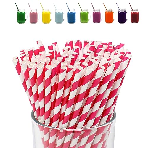 Papierstrohhalme Trinken für Partys Papier Trinkhalm Cocktail Strohhalme Einweg Strohhalme (Hot Pink) von ATBEAMEN